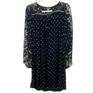 Angie Boho Chic Dark Blue Paisley Long Flutter Sleeve Large Tunic Dress